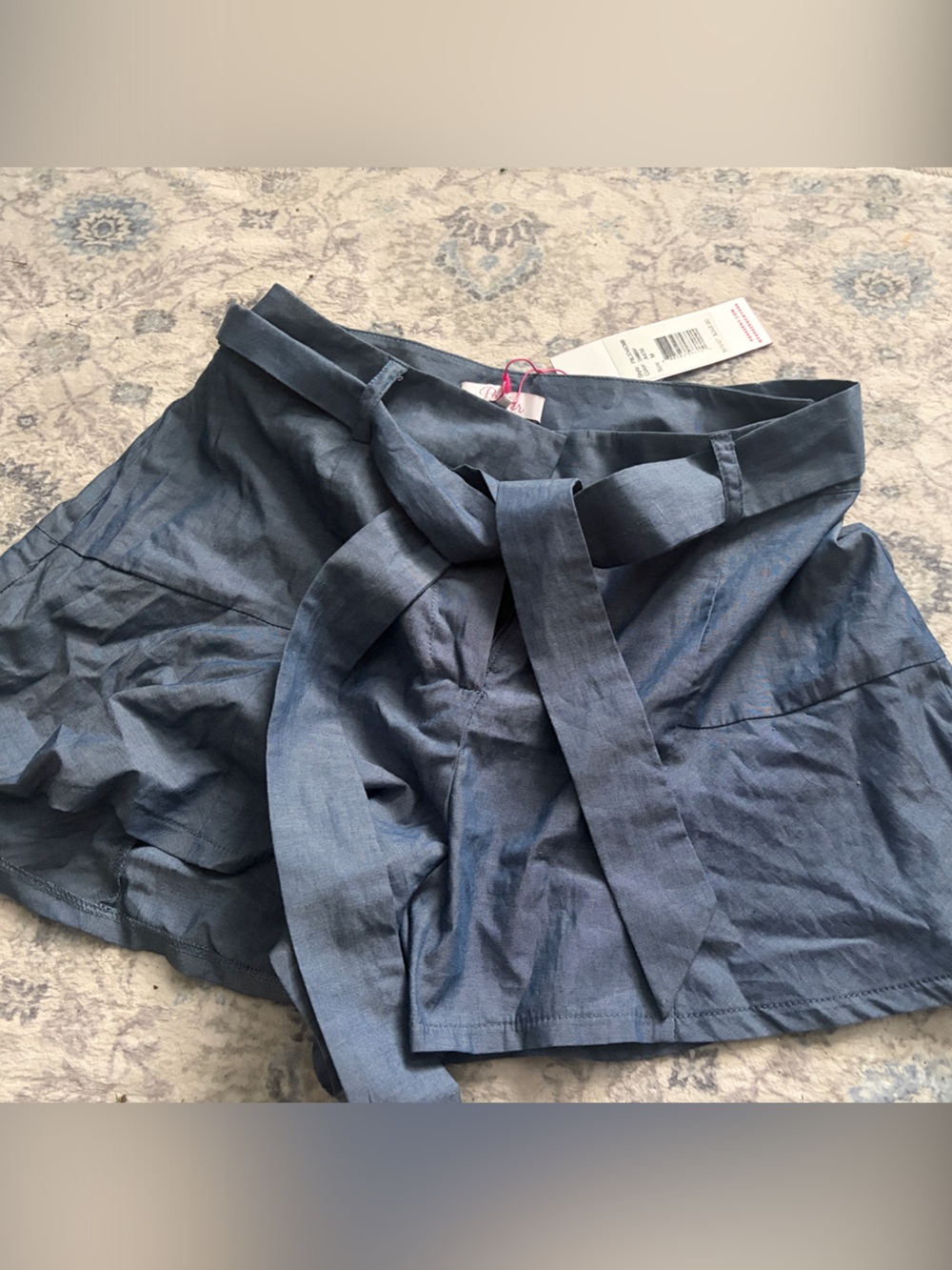 Parker Chambray High-Waist Tie-Front Shorts in Blue